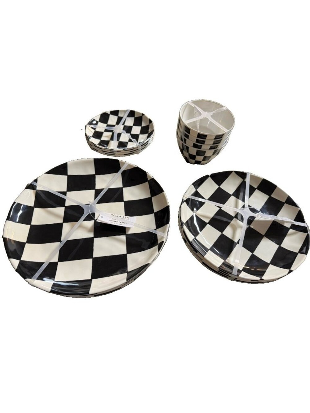 16 Belle Lux Black White Checker Melamine Dinnerware Plates Childs Inspired Htf